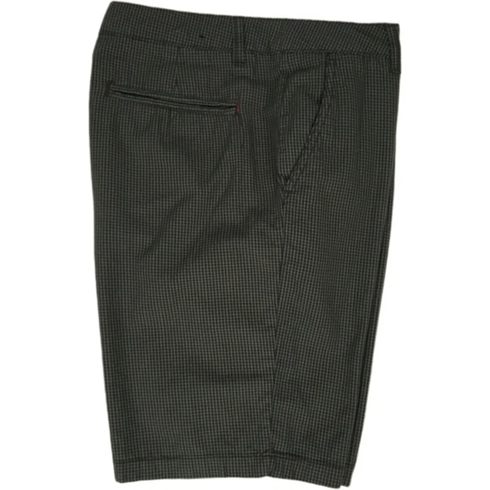 Adam Levine Mens Shorts Tiny Plaid Green Flat Front 34 Bermuda Welt Back Pockets - Picture 2 of 14